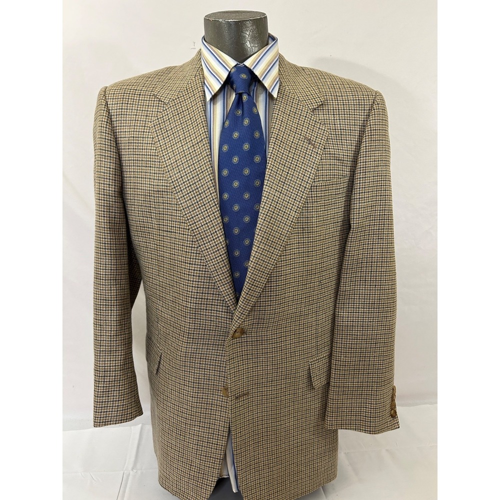 Hickey Freeman Boardroom N Ditto Silk Linen‎ Houndstooth Gold Sport Coat Sz 43L